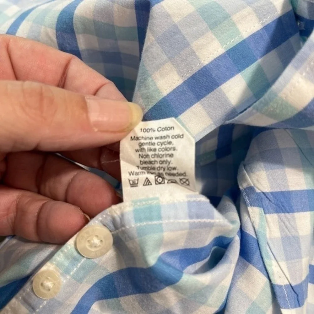 J Crew Slim Fit Office Shirt Mens L Blue Gingham Plaid Button Up Preppy Classic